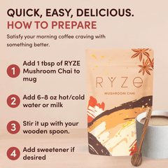 RYZE Mushroom Chai — Organic Instant Chai with Reishi & Organic Black Tea, 20 Servings B6