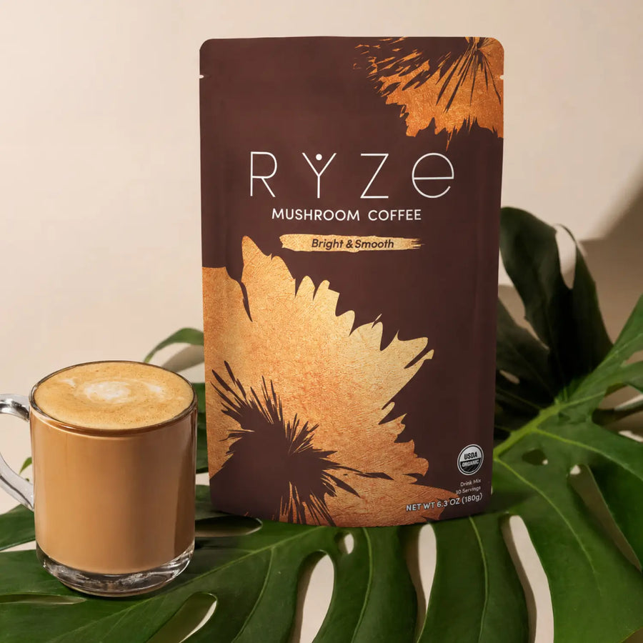 RYZE Mushroom Coffee — Organic Instant Coffee with Cordyceps & Reishi, 30 Servings F0