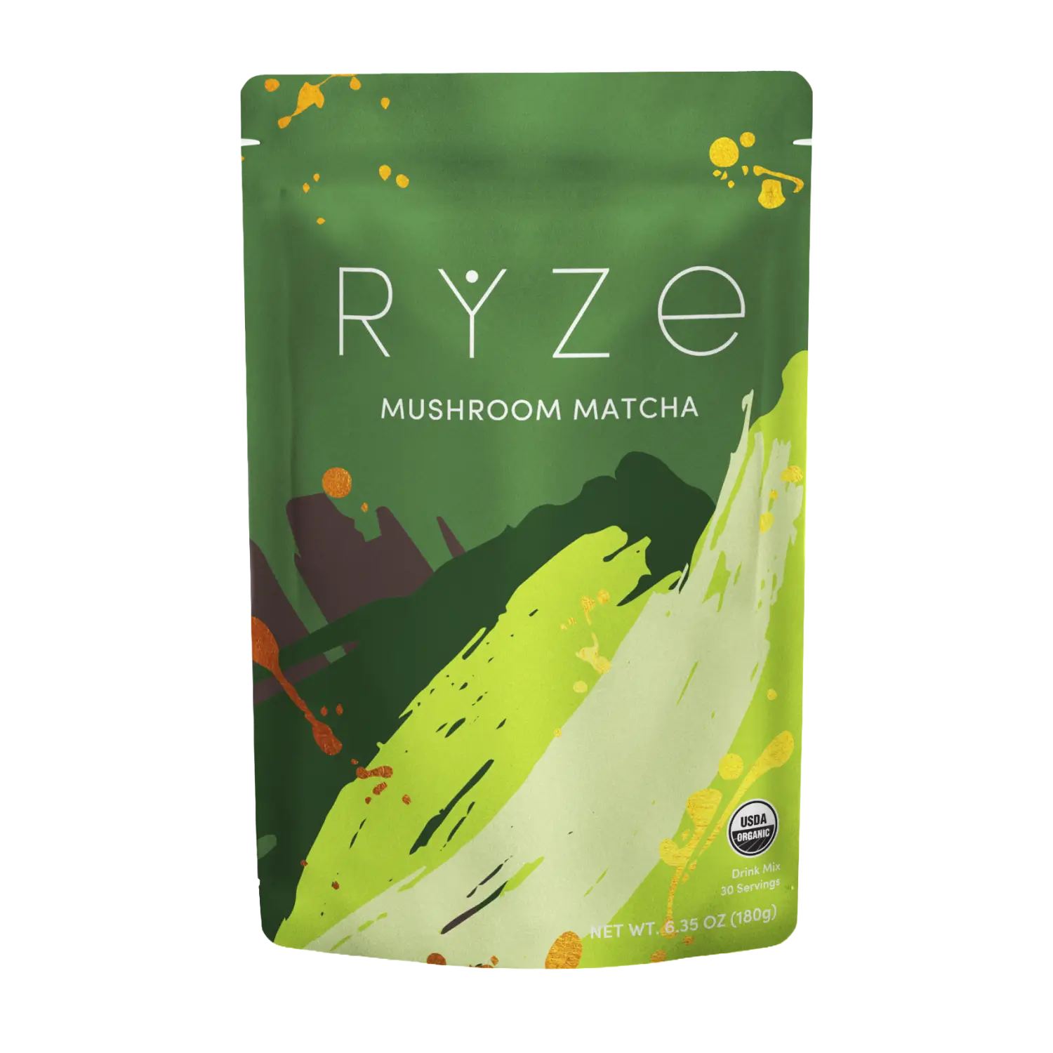 RYZE Mushroom Matcha — Organic Instant Matcha Latte with Lion's Mane & King Trumpet, 30 Servings B2