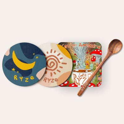 Coasters + Mushroom Magnet + Acacia Spoon N5