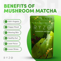 RYZE Mushroom Matcha - with 6 Organic Adaptogenic Mushrooms Grown In USA and Ceremonial-Grade Japanese Matcha A6