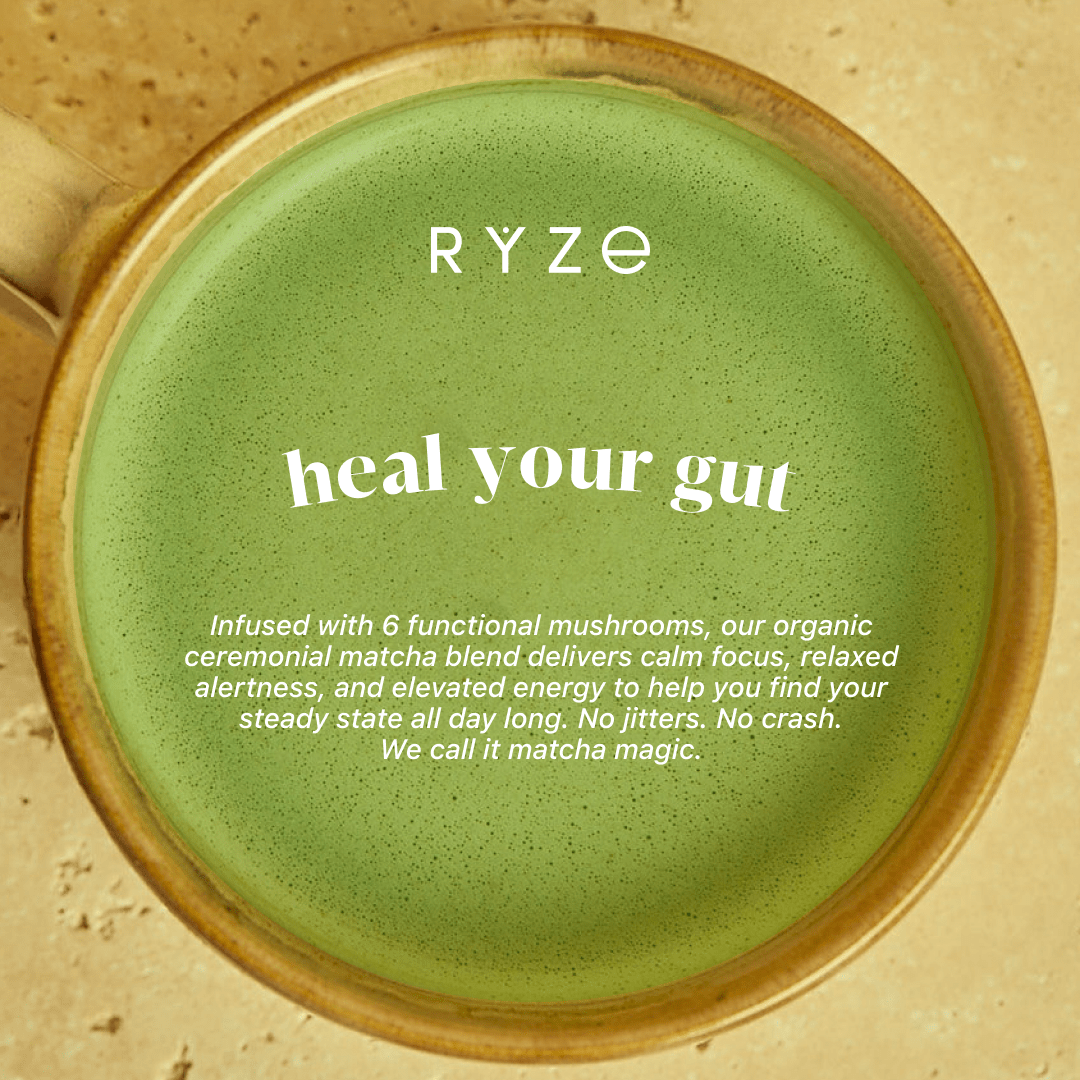 RYZE Mushroom Matcha - with 6 Organic Adaptogenic Mushrooms Grown In USA and Ceremonial-Grade Japanese Matcha A6